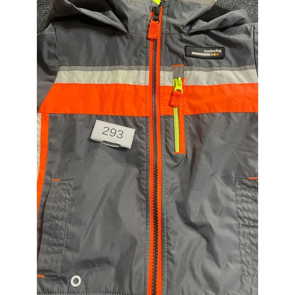 London Fog Boys Grey Orange Colorblock Fleece Lined Hooded Jacket 3T